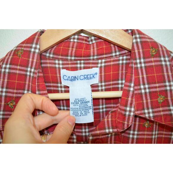 Vintage Red Plaid Button Down Cotton Shirt Size Large - Picture 4 of 5